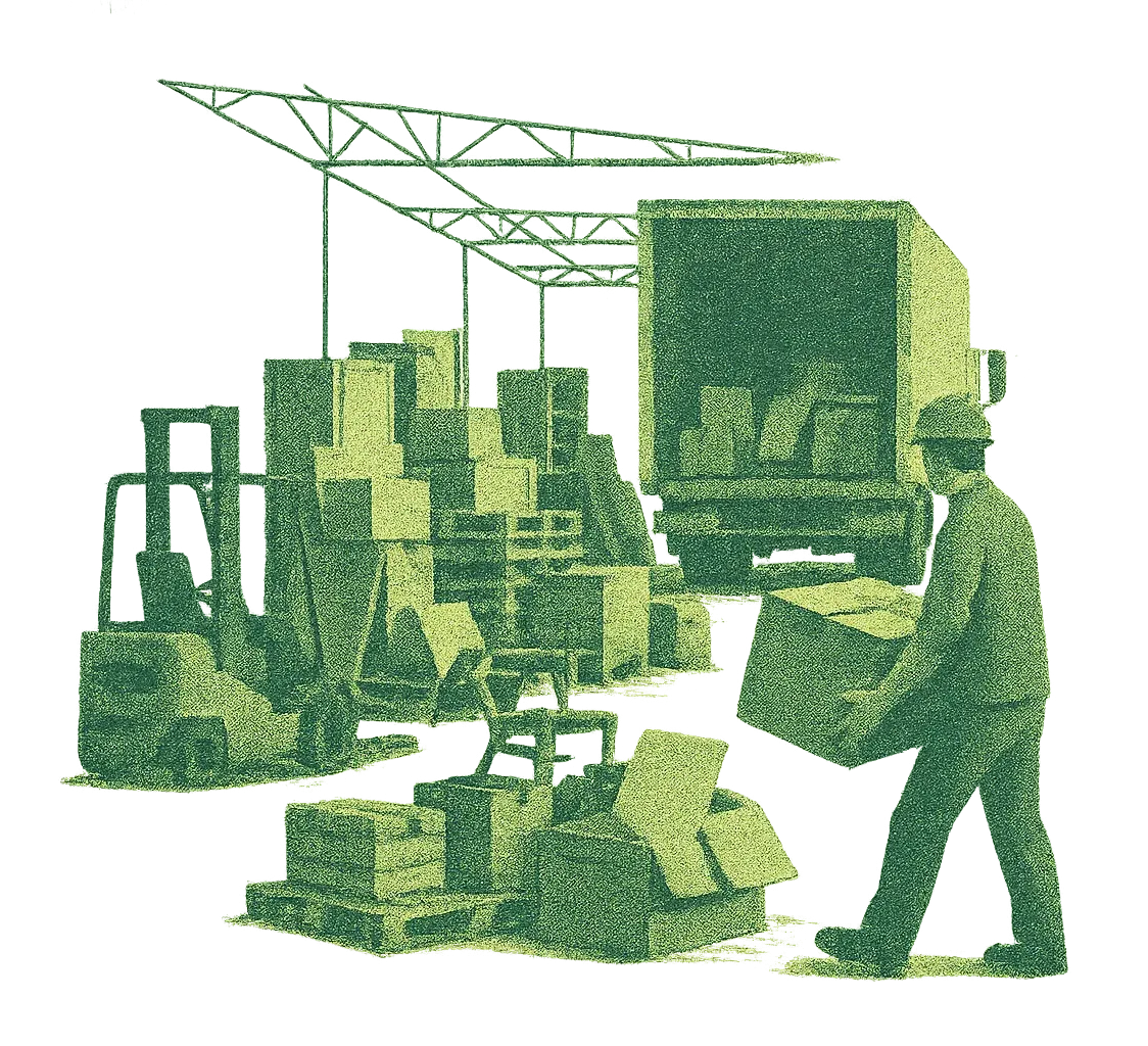 Servizio di sgombero magazzini e capannoni industriali e gestione rifiuti a norma Operai e mezzi al lavoro nello sgombero di un capannone industriale con carico su camion